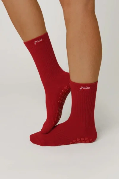 Fraise Script Grip Socks In Red