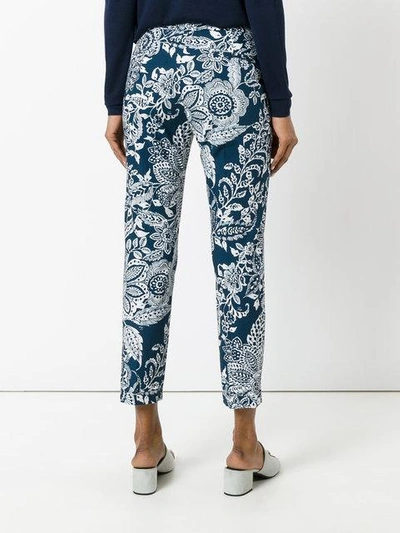 Shop Fay Cropped Floral Trousers In Blue