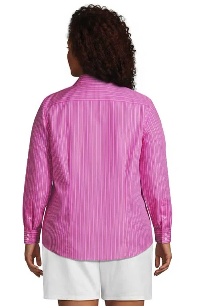 Lands' End Plus Size No Iron Button Front Shirt In Bright Pink Stripe