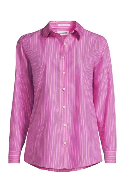 Lands' End Plus Size No Iron Button Front Shirt In Bright Pink Stripe