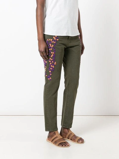 Shop Sandrine Rose Embroidered Cropped Jeans - Green