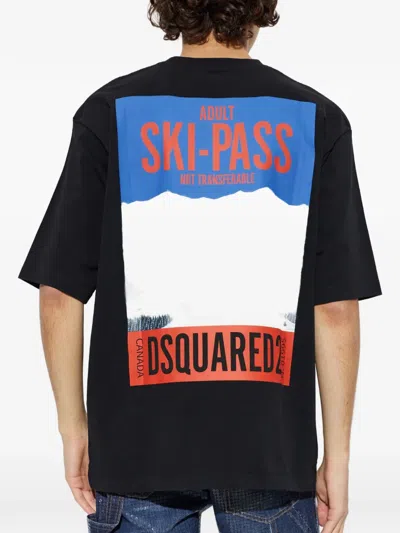 Dsquared2 Logo-print Ski-pass T-shirt In Black