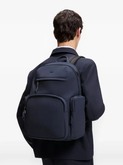 Hugo Boss Water-repellent Backpack With Multiple Pockets In Blue