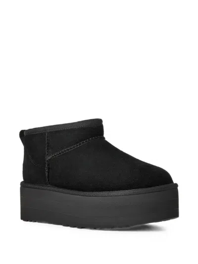 Ugg Classic Ultra Mini Low-cut Platform Leather Boots In Black