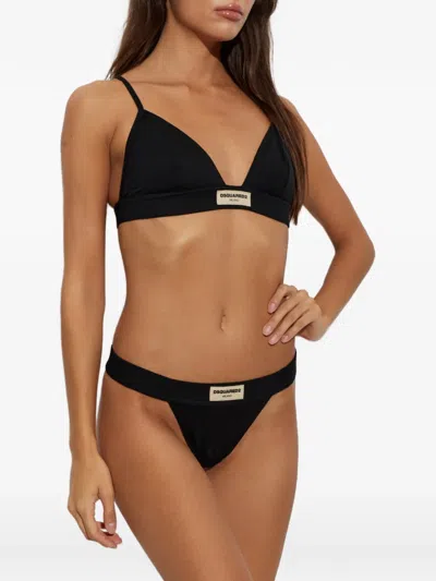 Dsquared2 Logo-patch Triangle Bra In Black