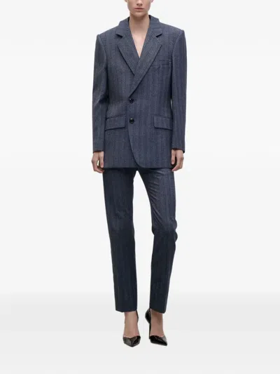 Victoria Beckham Split-collar Pinstriped Blazer In Blue