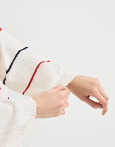 Brunello Cucinelli Cotton Striped Sweater In White
