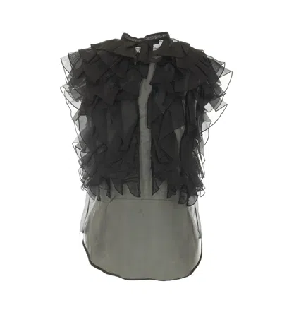 Max Mara Ruffled Silk Shirt In Black