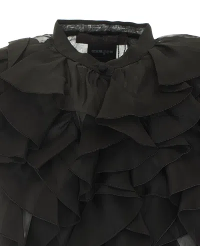 Max Mara Ruffled Silk Shirt In Black
