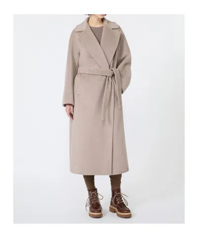Weekend Max Mara Belted Wool Coat In Sand-colored