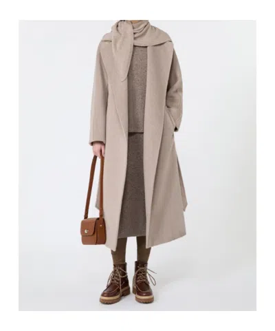 Weekend Max Mara Belted Wool Coat In Sand-colored