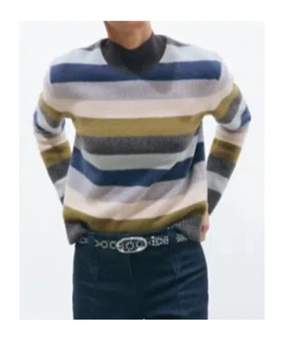 Tory Burch Wool Turtleneck Sweater In Graphite Polychromatic Stripe
