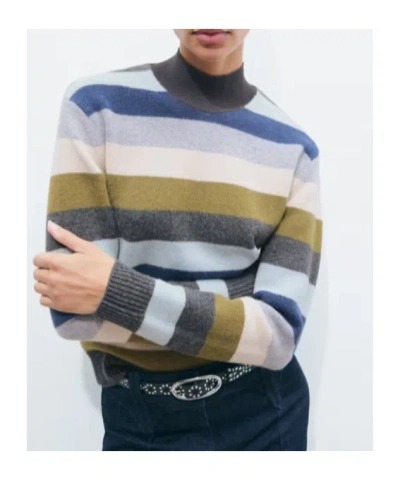 Tory Burch Wool Turtleneck Sweater In Graphite Polychromatic Stripe