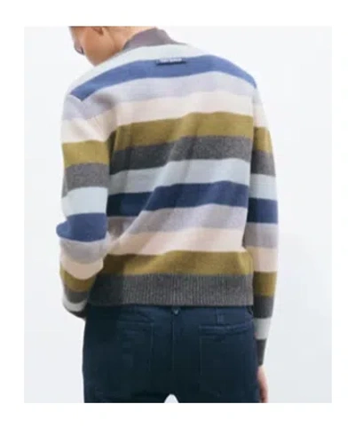 Tory Burch Wool Turtleneck Sweater In Graphite Polychromatic Stripe