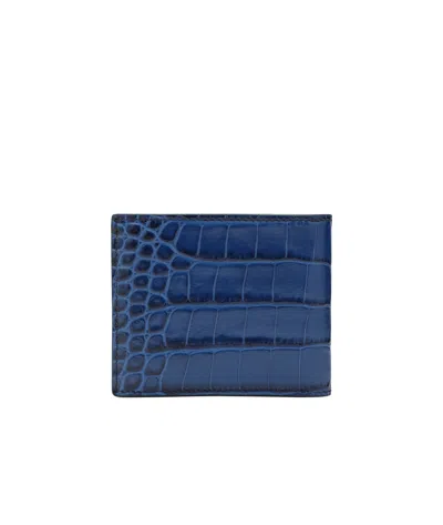 Tom Ford Crocodile-effect Bifold Wallet In Blue