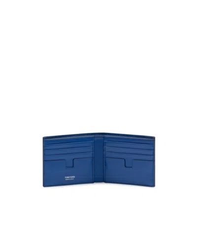 Tom Ford Crocodile-effect Bifold Wallet In Blue