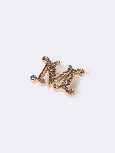 Max Mara Monogram Brooch With Crystals In Camel