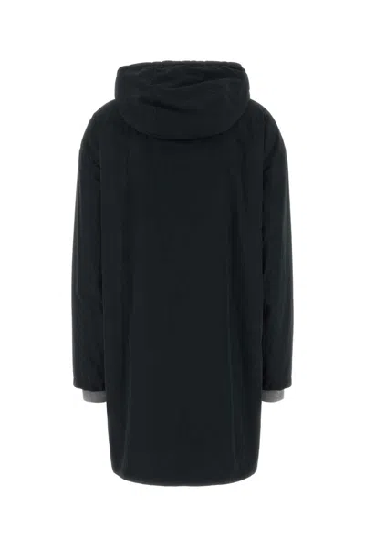 Miu Miu Single-breasted Hooded Parka Coat In Black