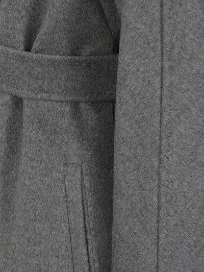 Max Mara Belted Single-breasted Coat In 그레이