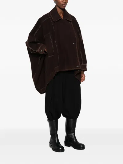 Uma Wang Kew Contrast-stitch Oversized Jacket In 브라운