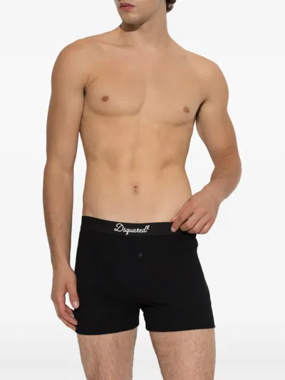 Dsquared2 Logo-print Ribbed Boxers In 블랙