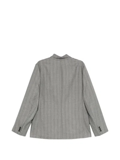 Hed Mayner Pinstripe Collarless Blazer In Grey