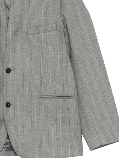 Hed Mayner Pinstripe Collarless Blazer In Grey