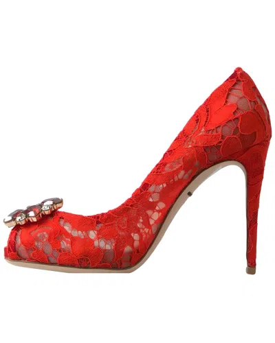 Dolce & Gabbana Taormina Lace Crystal-embellished Heeled Pumps In Pink