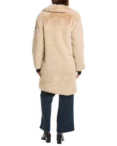 Sam . Long Leather-trim Coat In Brown