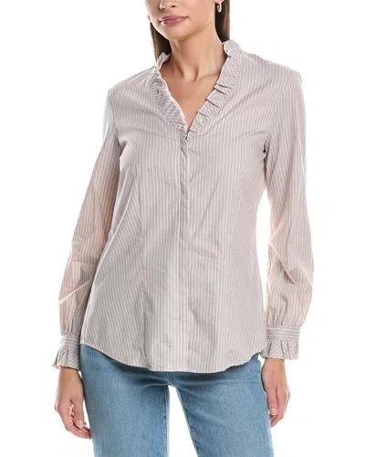 Anne Klein Ruffle Button Down Shirt In Brown