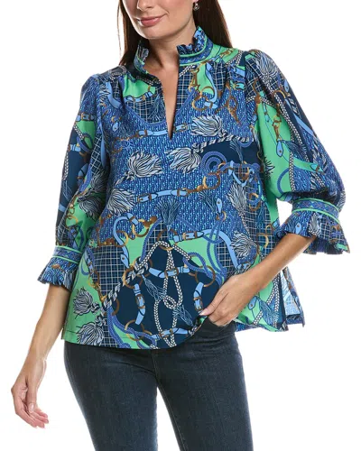 Gretchen Scott Ruffleneck Top In Blue