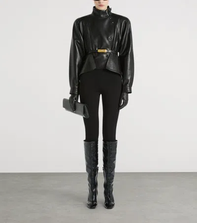 Balmain Pony-effect Leather Peplum Jacket In Black