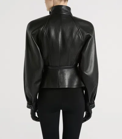 Balmain Pony-effect Leather Peplum Jacket In Black