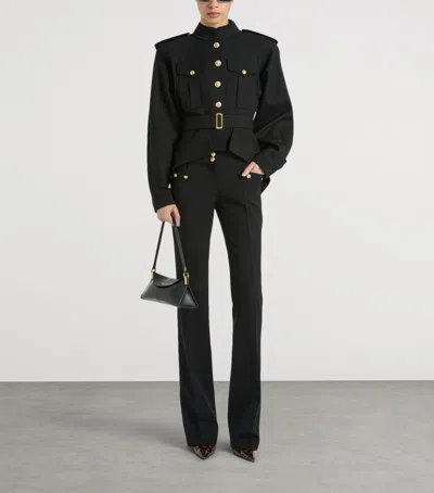 Balmain Wool Belted Officer Jacket In Black