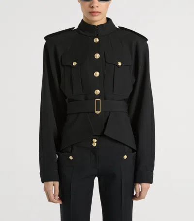 Balmain Wool Belted Officer Jacket In Black