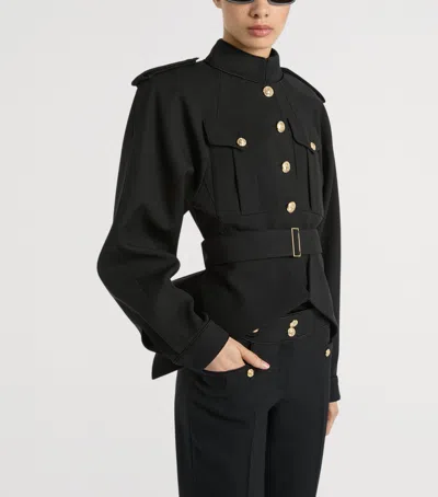 Balmain Wool Belted Officer Jacket In Black