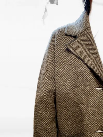 Lebor Gabala Herringbone-pattern Notch-lapels Coat In Brown