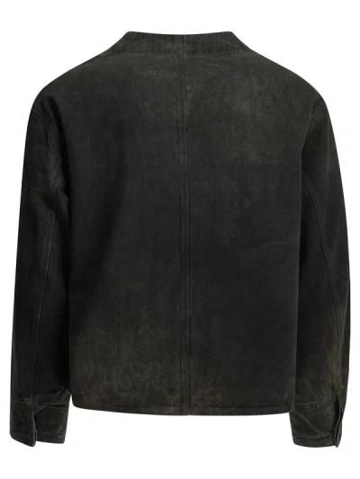 A.presse Engineer Collarless Multi-pocket Denim Jacket In Black