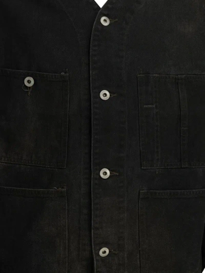 A.presse Engineer Collarless Multi-pocket Denim Jacket In Black