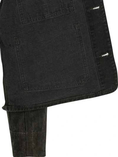 A.presse Engineer Collarless Multi-pocket Denim Jacket In Black
