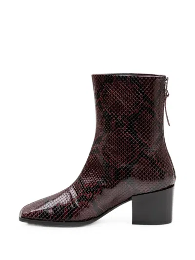 Aeyde Amina Snake-effect Leather Ankle Boots In Burgundy