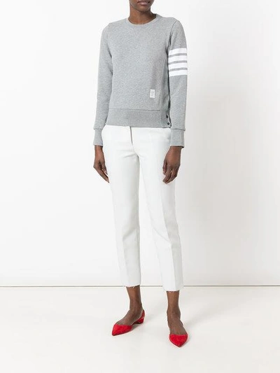 Shop Thom Browne Four-bar Stripe Cotton Sweatshirt In Grey