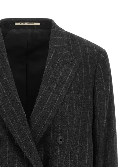Tagliatore Double-breasted Jacket With Herringbone Pattern In Black