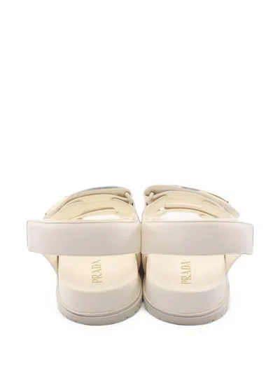 Pre-owned Prada Triangle Logo Touch-strap Sandals In White