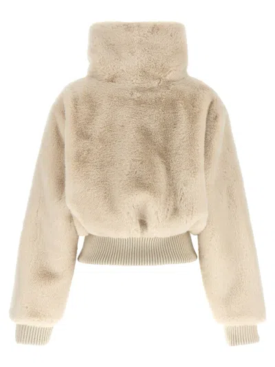 Pinko Fur-effect Cropped Jacket In Neutral