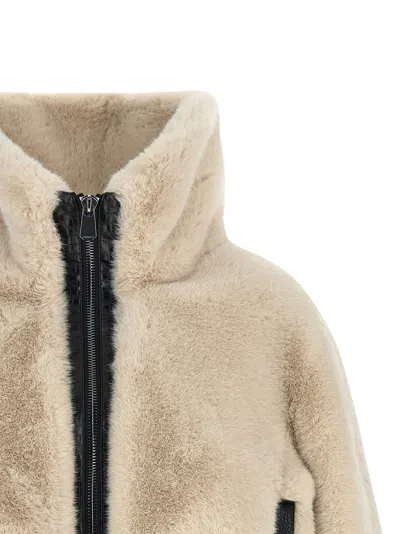 Pinko Fur-effect Cropped Jacket In Neutral