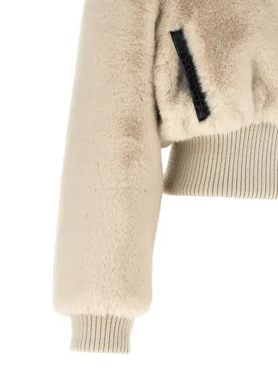 Pinko Fur-effect Cropped Jacket In Neutral
