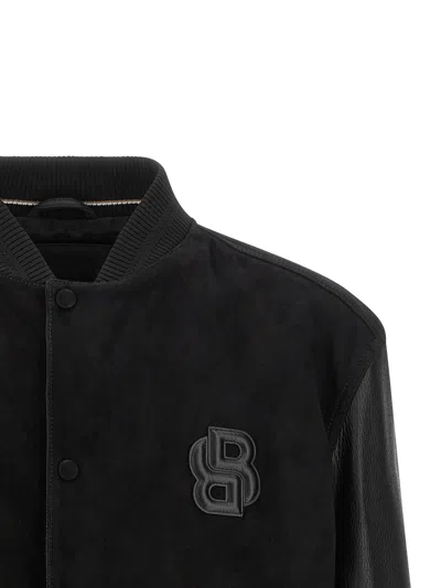 Hugo Boss Textured Microfiber Bomber Jacket In Black