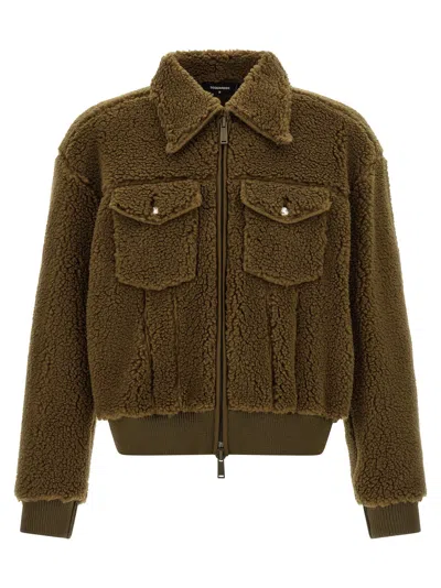 Dsquared2 Teddy Oversized Jean Jacket In Brown