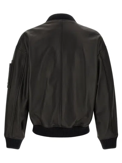 Dsquared2 Leather Bomber Jacket In Black